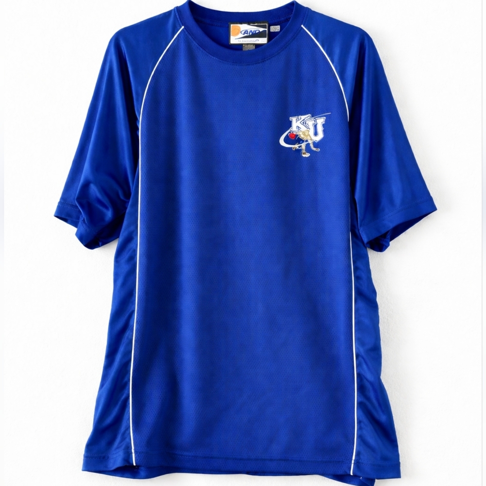 AND1 Kansas Jayhawks KU Basketball Jersey Collegiate Fan Gear Mesh Tee Size XXL
